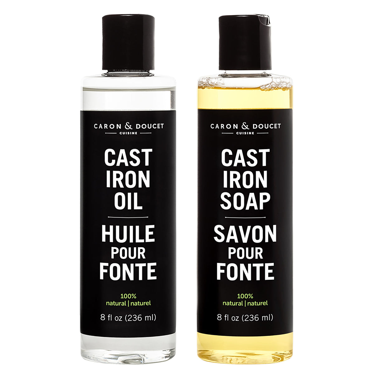 Cast Iron Cleaning & Seasoning Oil & Soap Set Caron & Doucet Caron