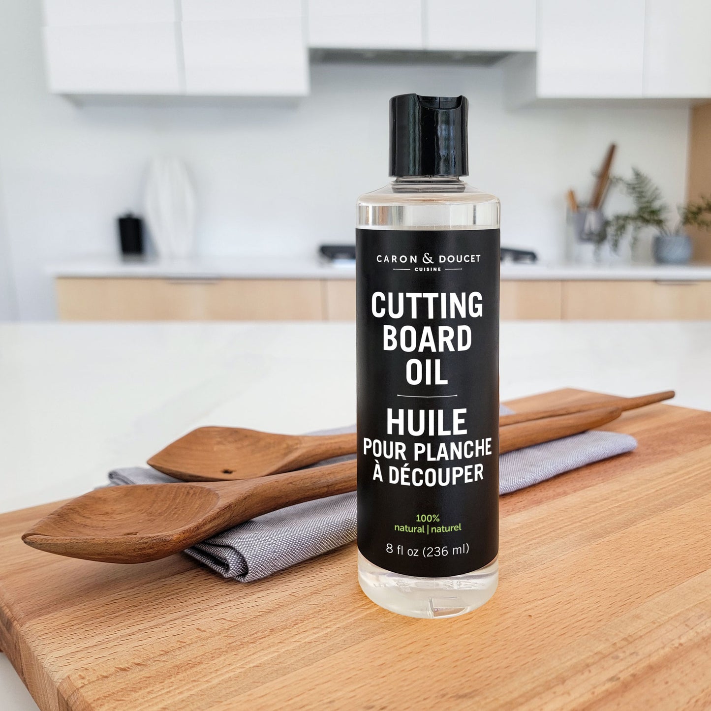 Caron & Doucet Natural Cutting Board Oil and Spoons
