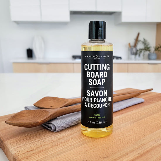 Caron & Doucet Natural Cutting Board Soap & Wooden Spoons